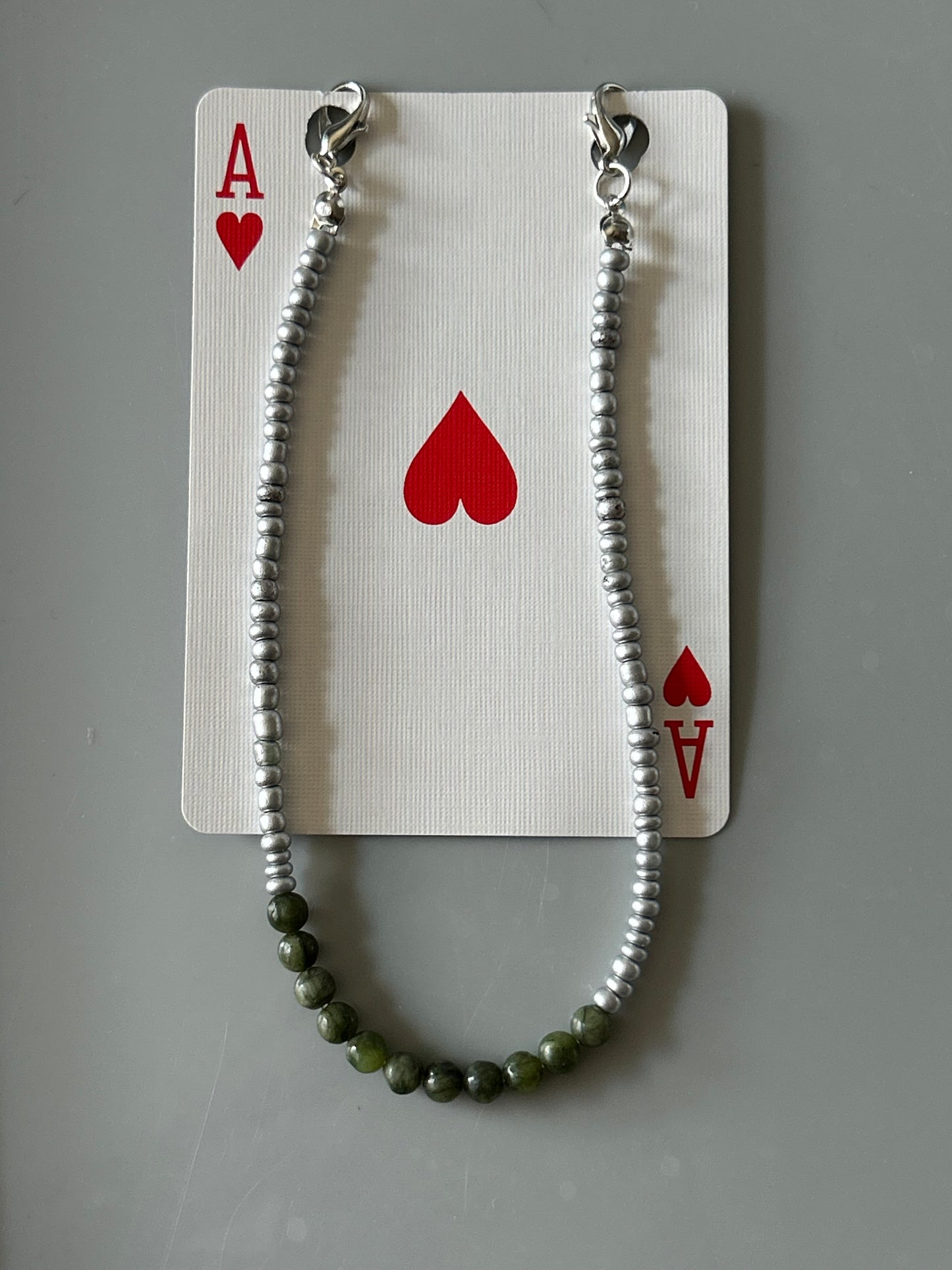 Nephrite Jade and silver beaded hat chain