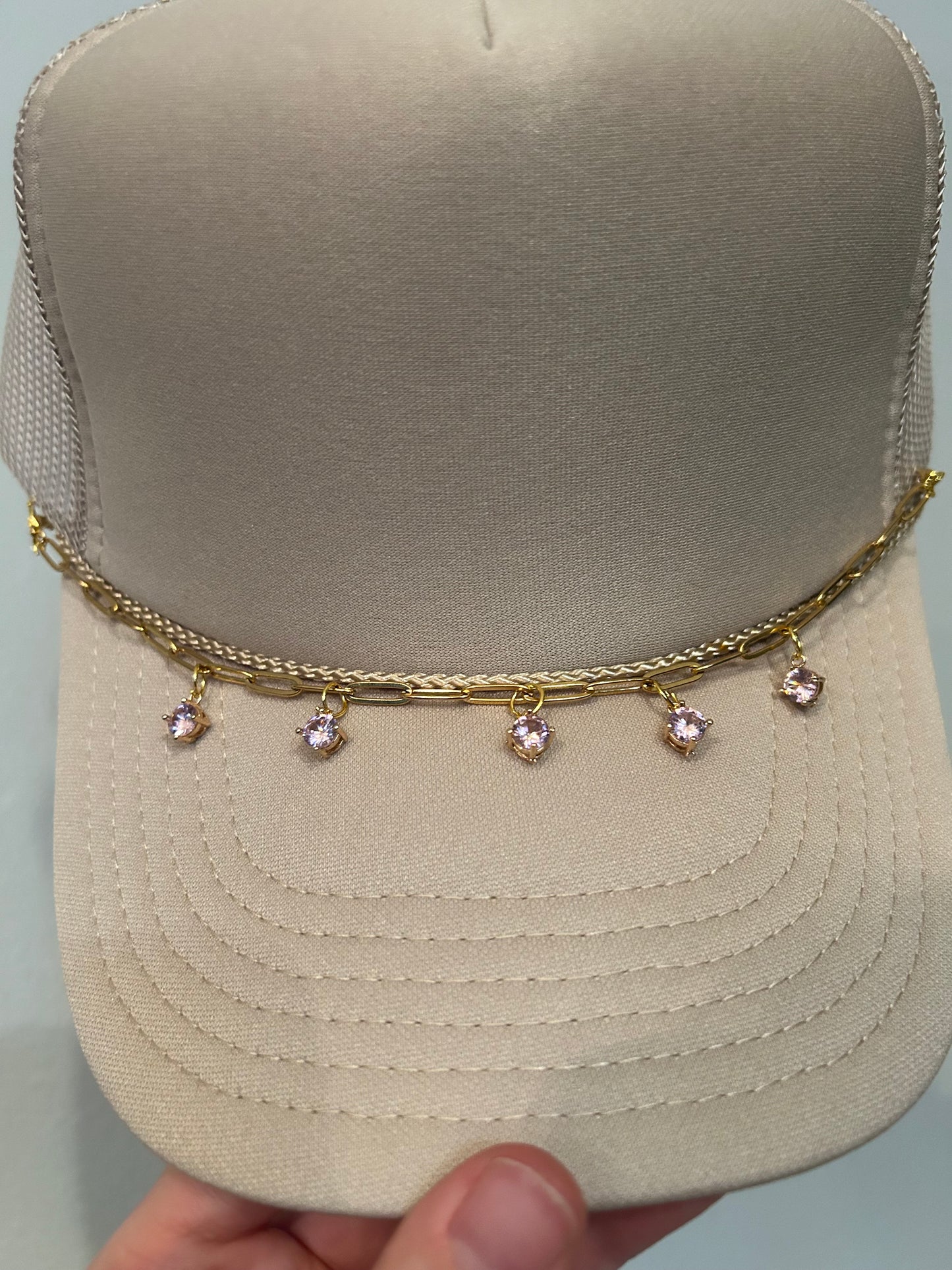 Pink diamond on gold paper clip chain