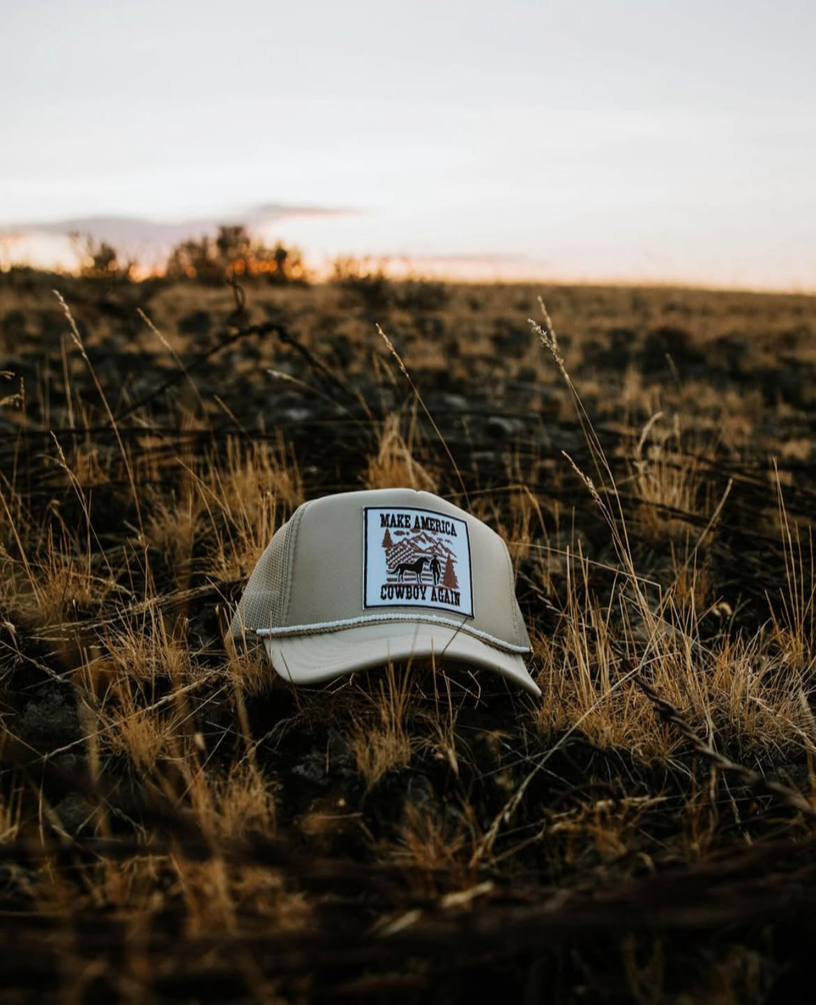 Cowboy again trucker hat with hat chain