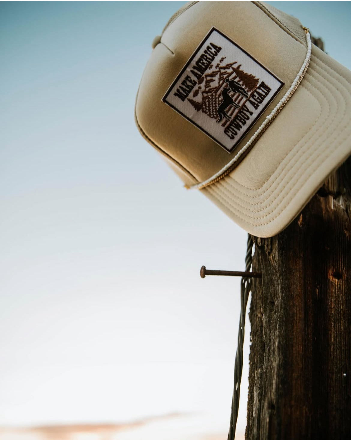 Cowboy again trucker hat with hat chain