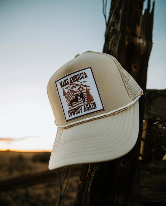 Cowboy again trucker hat with hat chain