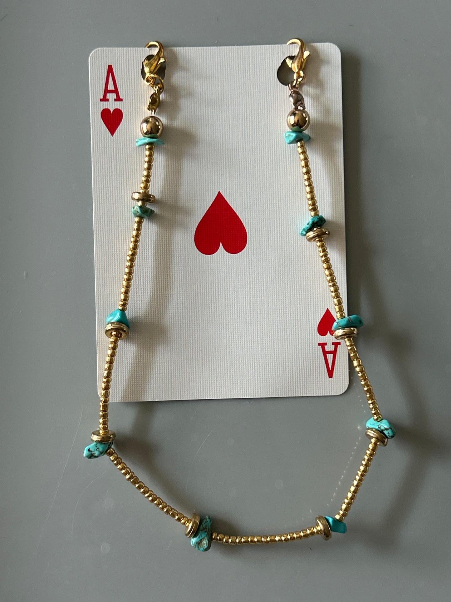 Gold and turquoise hat chain