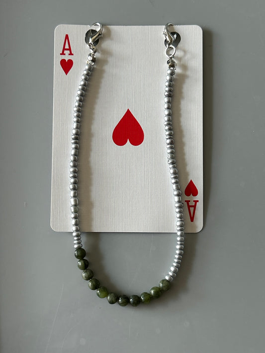 Nephrite Jade and silver beaded hat chain