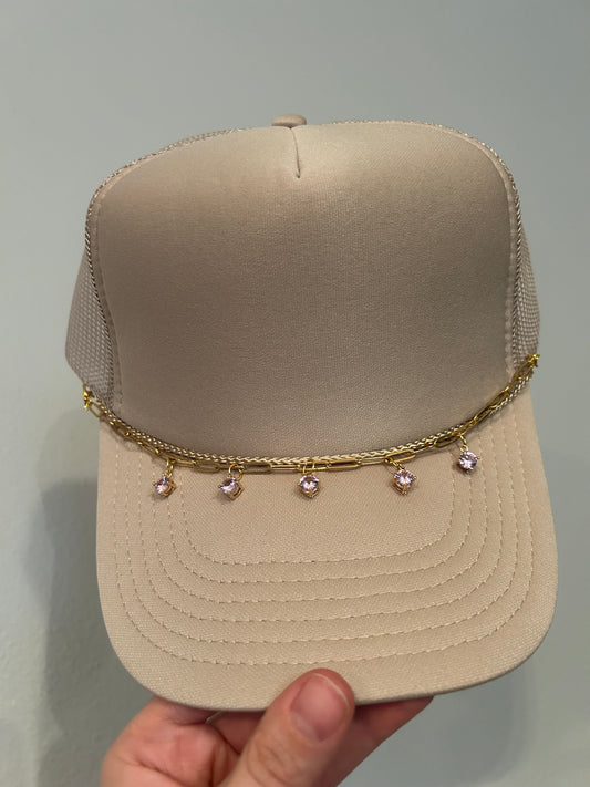 Pink diamond on gold paper clip chain