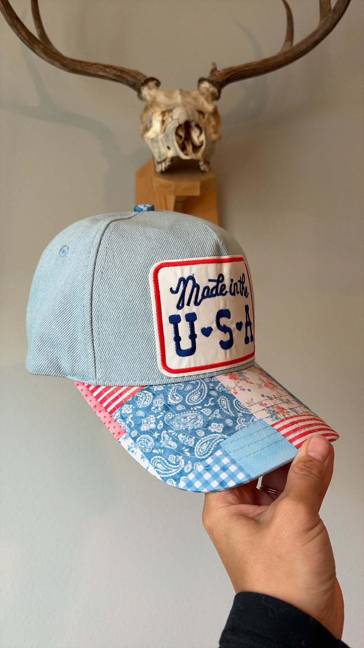 Made in the USA patched bill denim trucker