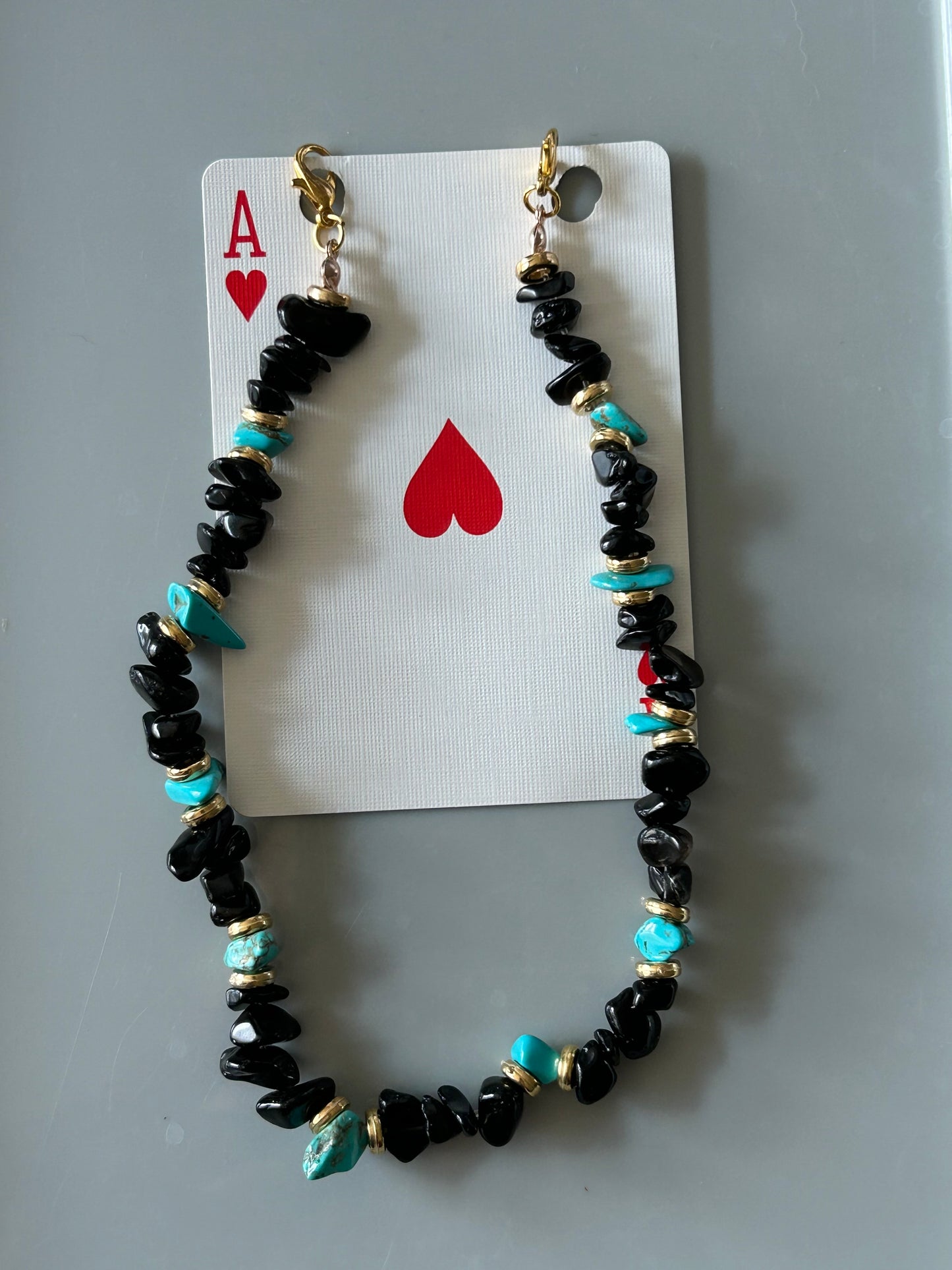Black obsidian and turquoise Hat chain