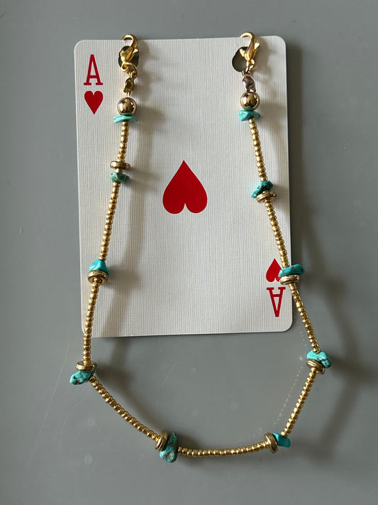 Gold and turquoise hat chain