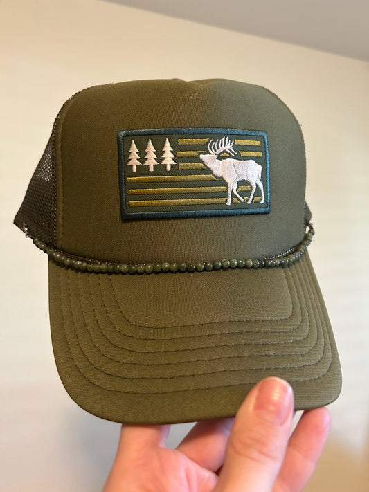 Elk hunting flag trucker